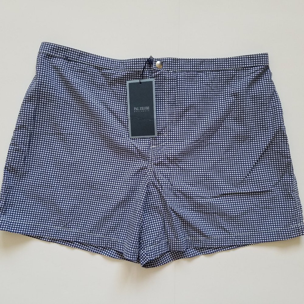 NWT Men's Pal Zileri Blue Checked Swim Trunks Swim Shorts Swimwear Size 54